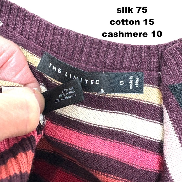 vest top THE LIMITED XS/S vintage striped V neck pullover silk blend fine knit - Picture 7 of 8